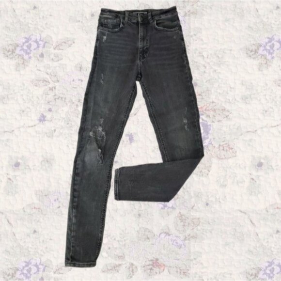 Zara Trafaluc Vintage Retro High Rise Charcoal Wash Distressed Skinny Jeans - Picture 8 of 10